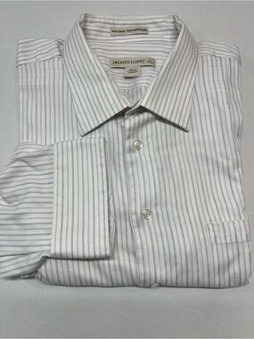 Pronto Uomo White cotton dress Shirt Thin Gray & purple Pinstripes 19/34. 1336